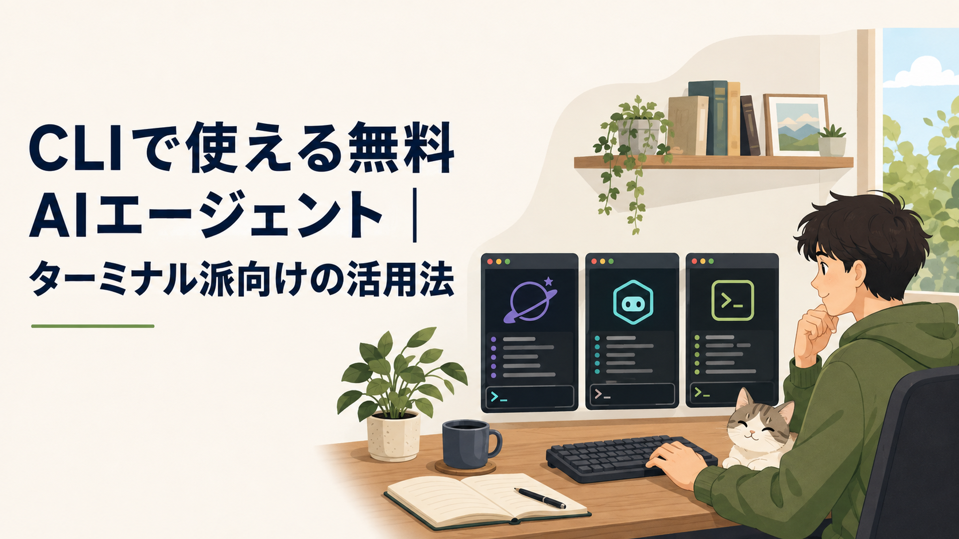 Antigravity CLIとCline CLIとGitHub Copilot CLIをターミナル画面で比較している人物