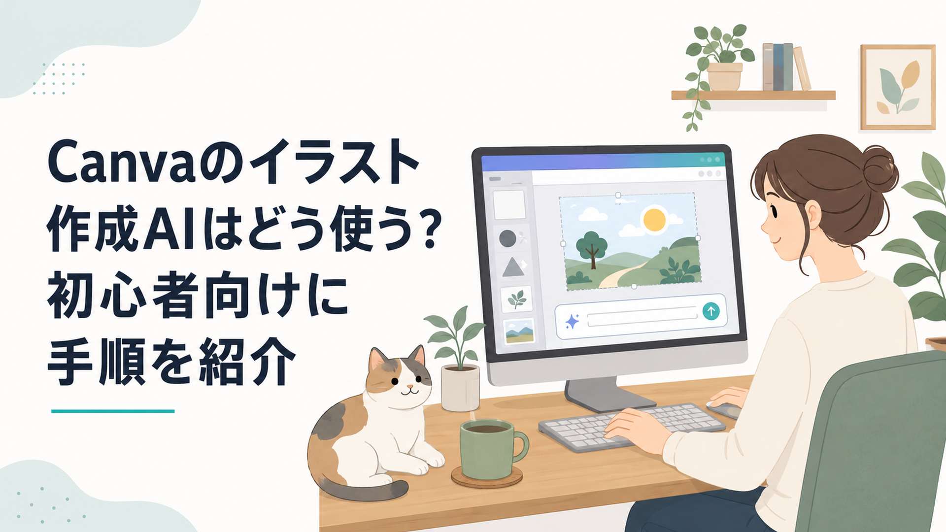 パソコンでCanvaのAIに日本語を入力してイラストを作る人物