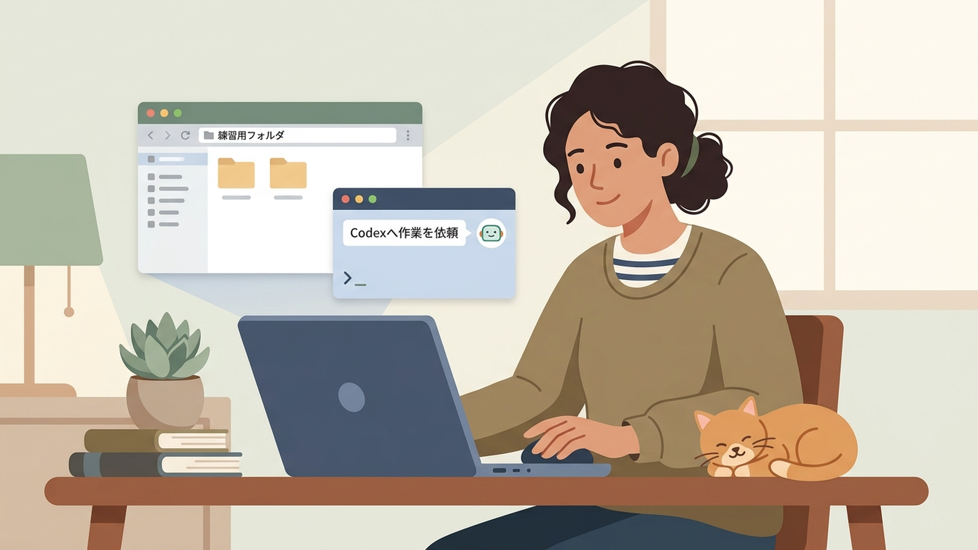 練習用フォルダを開きCodexへ小さな作業を依頼する人物