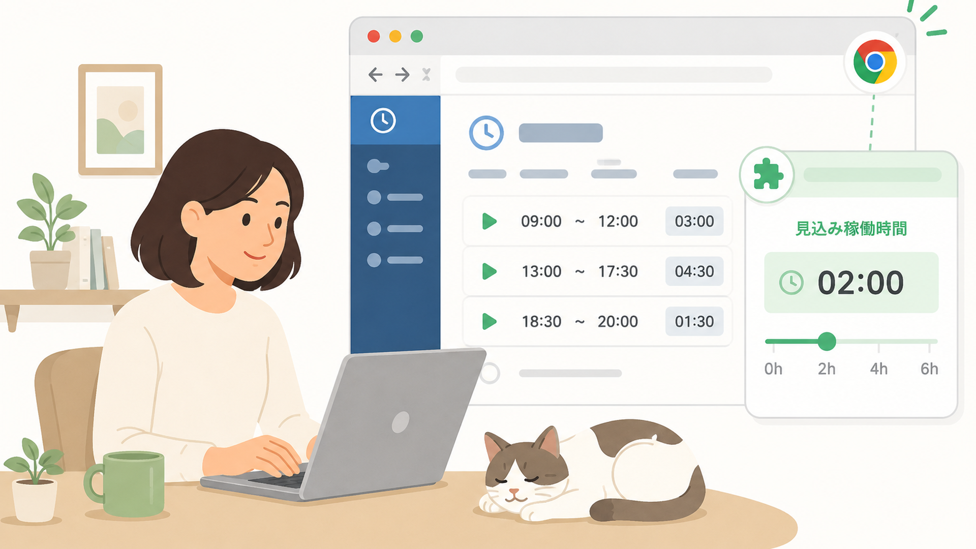 勤怠管理画面に見込み稼働時間を追加するChrome拡張機能のイメージ