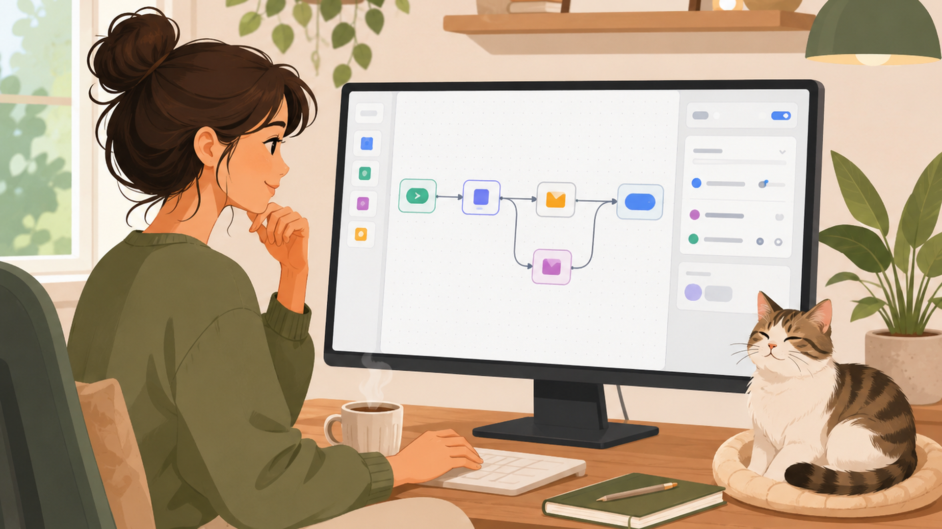 Difyで入力と出力を決めて小さなAIエージェントを作る手順を確認する人物