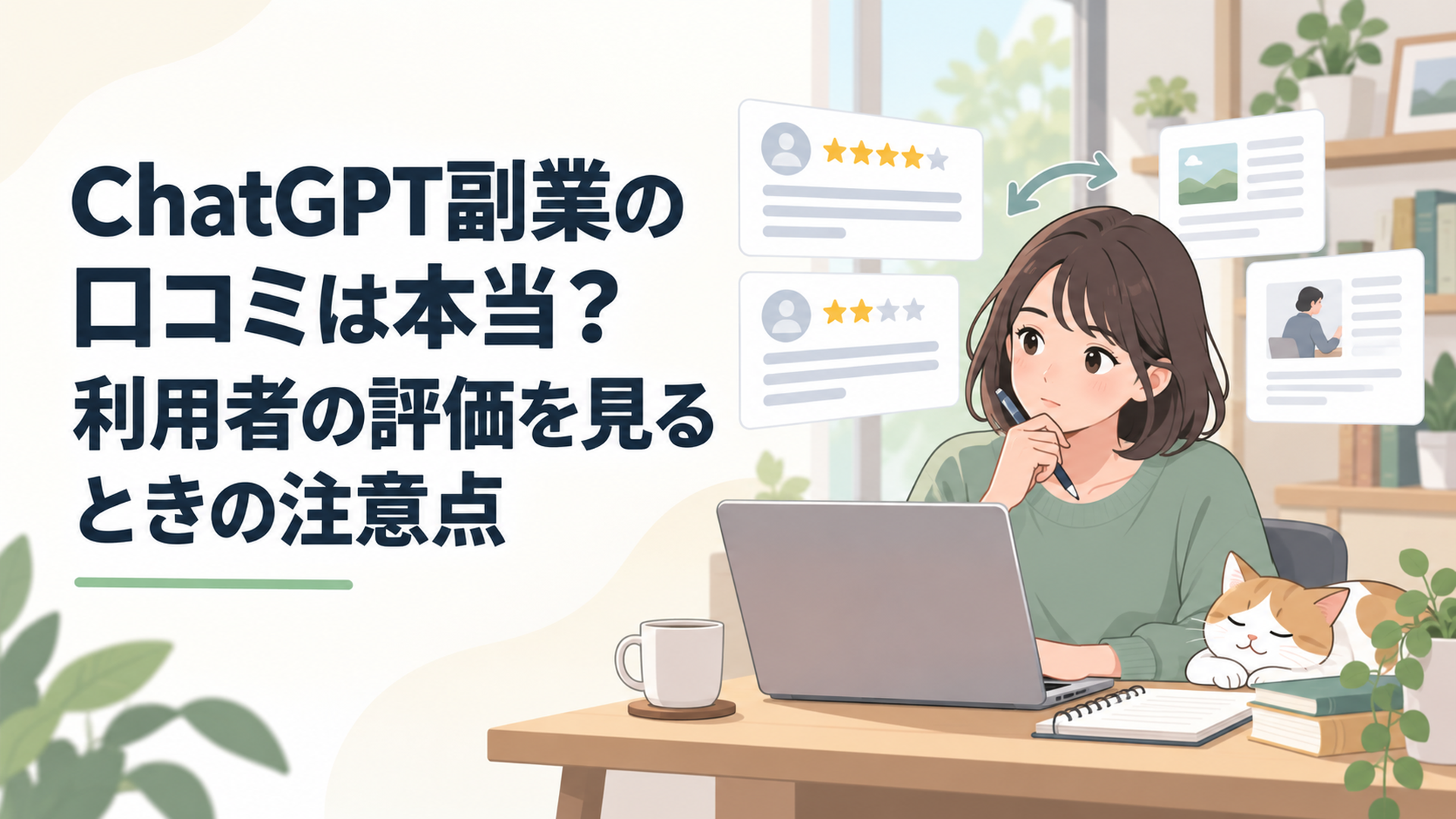 ChatGPT副業の口コミや実践例をパソコンで比較しながら慎重に確認している人物
