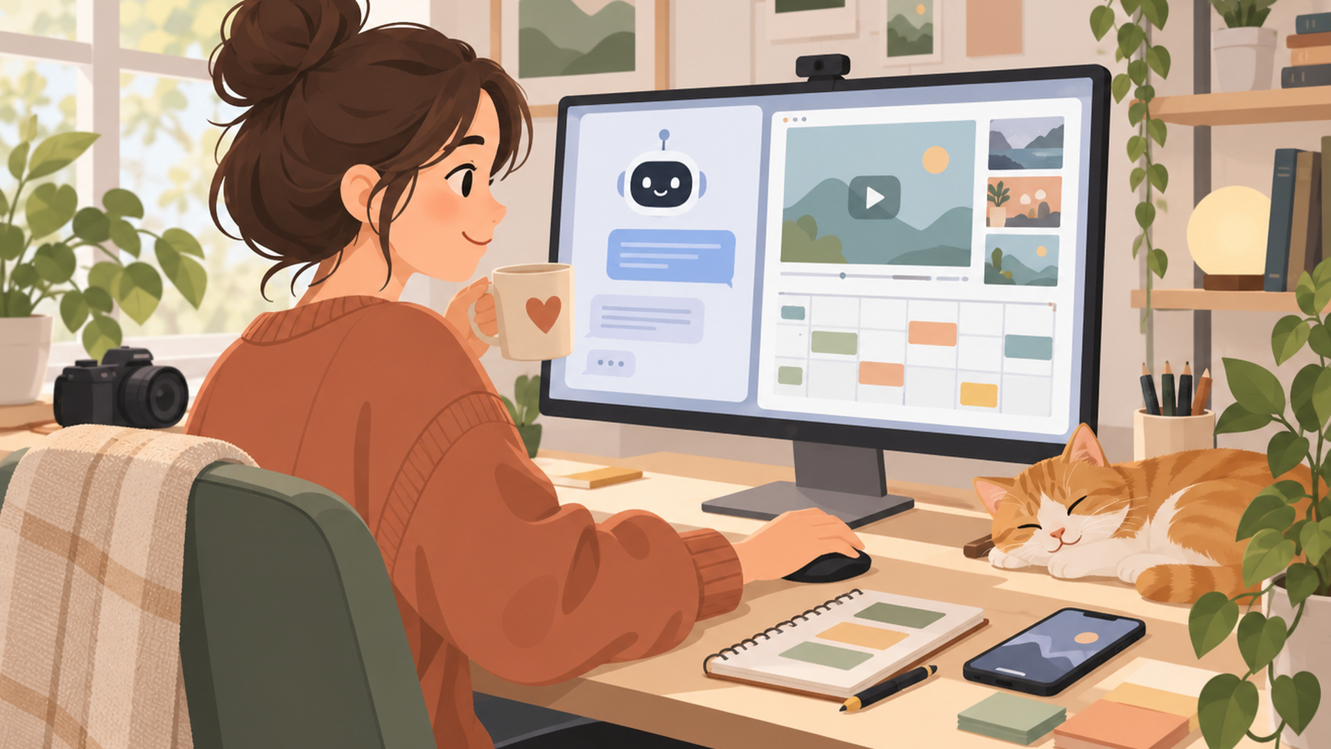 ChatGPTでYouTube企画や台本を整理しているパソコン作業の様子